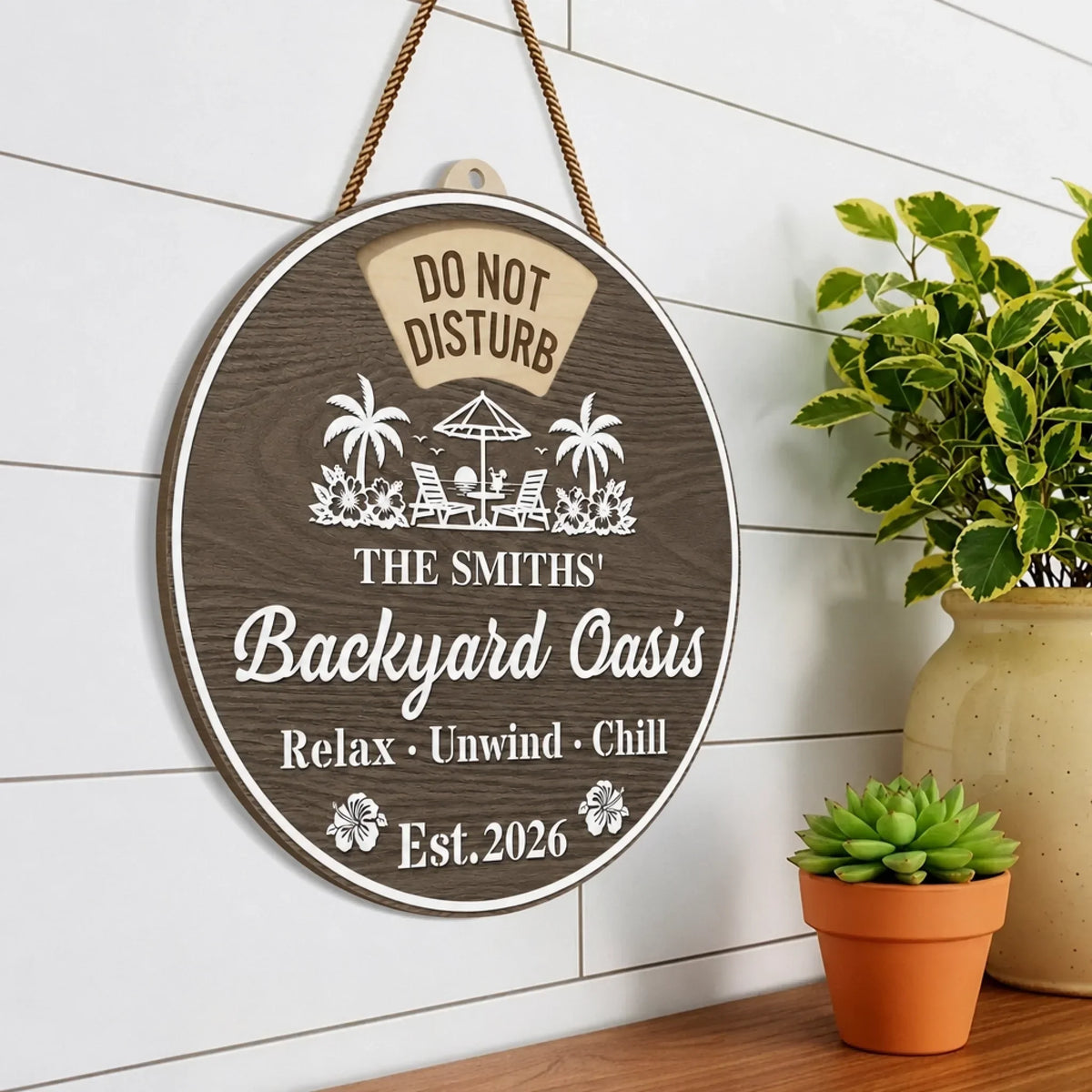 Custom Rotating Wooden Door Sign - Personalized Summer Vacation And Travel Gifts For Mom, Dad, Brother, Sister, Kids - Sun Splash Together