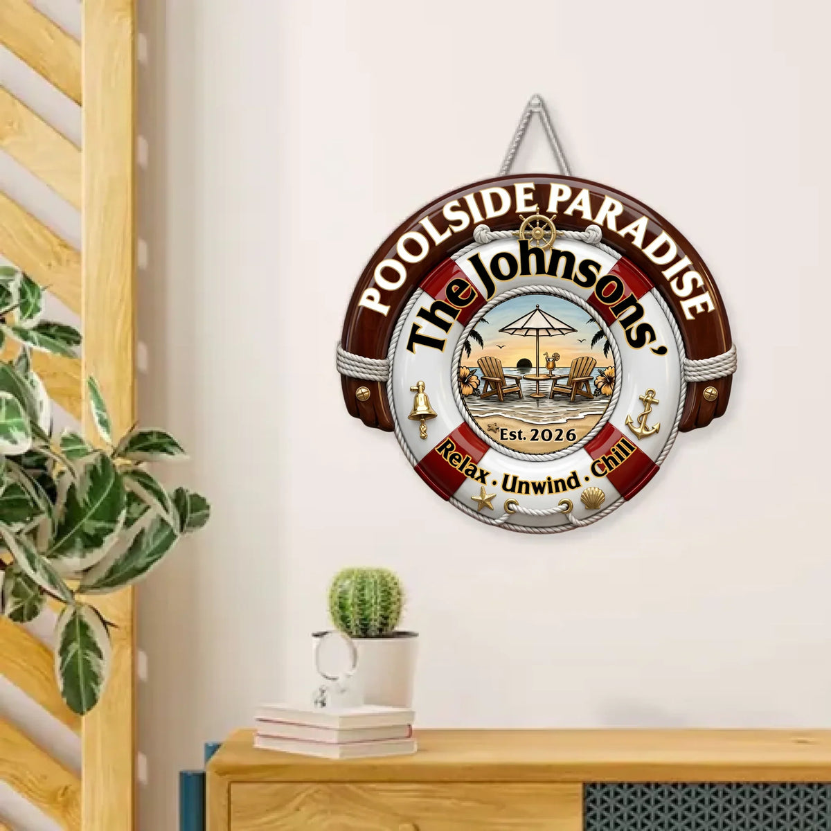 Custom Poolside Wood Sign - Personalized Summer Vacation And Travel Gifts For Mom, Dad, Brother, Sister, Kids - Outdoor Happy Place