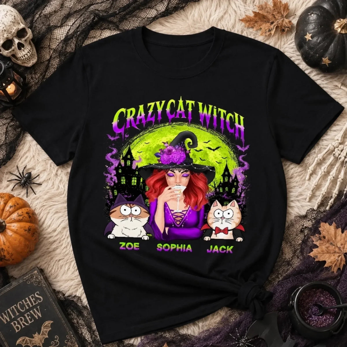 Custom Unisex T-shirt, Premium T-shirt, Hoodie - Personalized Halloween Witchy Gifts For Cat Lovers, Cat Mom And Dad - Meet My Spooky Fur Babies