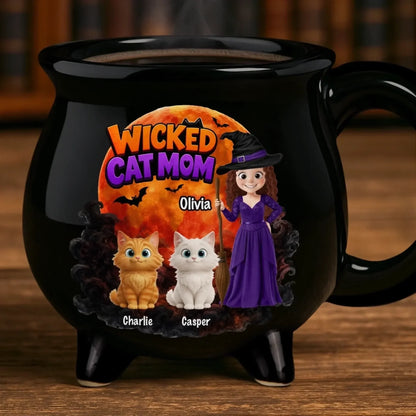 Custom 12oz Ceramic Cauldron Coffee Mug - Personalized Halloween Witchy Gifts For Cat Lovers, Cat Mom And Dad - The Witching Hour With My Pets