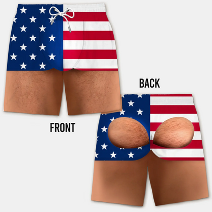Custom Funny Patriotic Men Swim Trunks - Personalized Birthday Gifts For Husband, Son, Grandson, Brother, Grandpa, Dad, Yourself - Look Twice