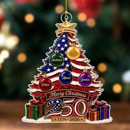 Custom Acrylic Ornament - Personalized Merry Christmas America 250th Family Name & Members Ornament for Patriotic Families