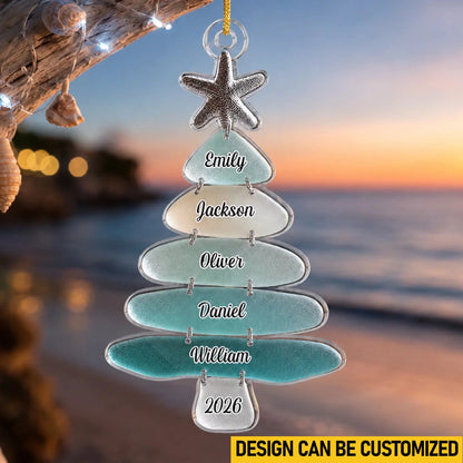 Custom Sea Glass Acrylic Ornament - Personalized Christmas Birthday Gifts For Mom, Dad, Brother, Sister, Beach Lovers - Family Memories On Tree