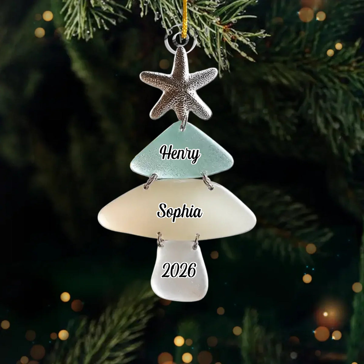 Custom Sea Glass Acrylic Ornament - Personalized Christmas Birthday Gifts For Mom, Dad, Brother, Sister, Beach Lovers - Family Memories On Tree