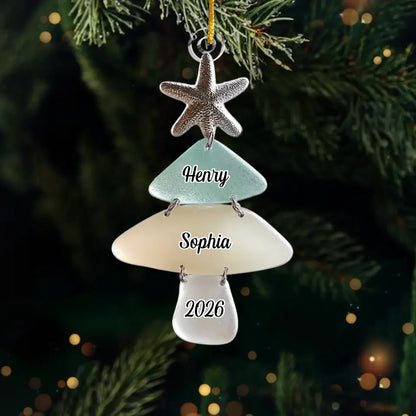 Custom Sea Glass Acrylic Ornament - Personalized Christmas Birthday Gifts For Mom, Dad, Brother, Sister, Beach Lovers - Family Memories On Tree
