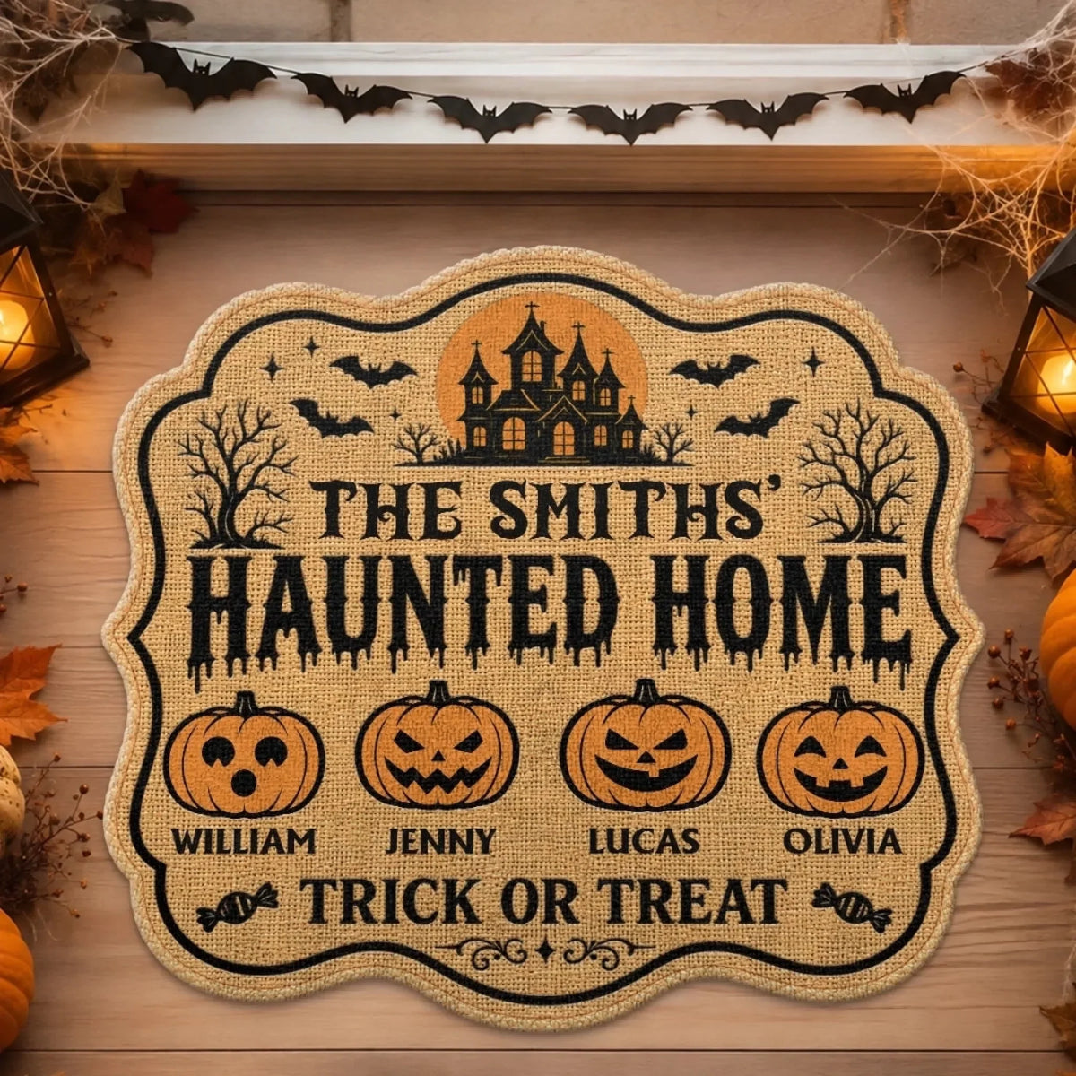 Custom Pumpkin Shaped Doormat - Personalized Halloween Decor Birthday Gifts For Mom, Dad, Brother, Sister, Kids - Pumpkins Smiles Memories