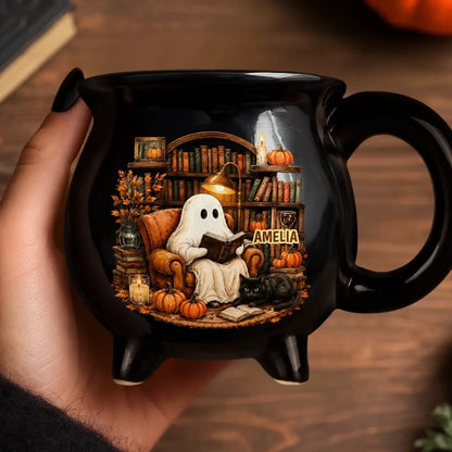 Custom Boo 12oz Ceramic Cauldron Coffee Mug - Personalized Halloween Gifts For Book Lovers, Bookworms, Readers - My Favorite Spooky Season
