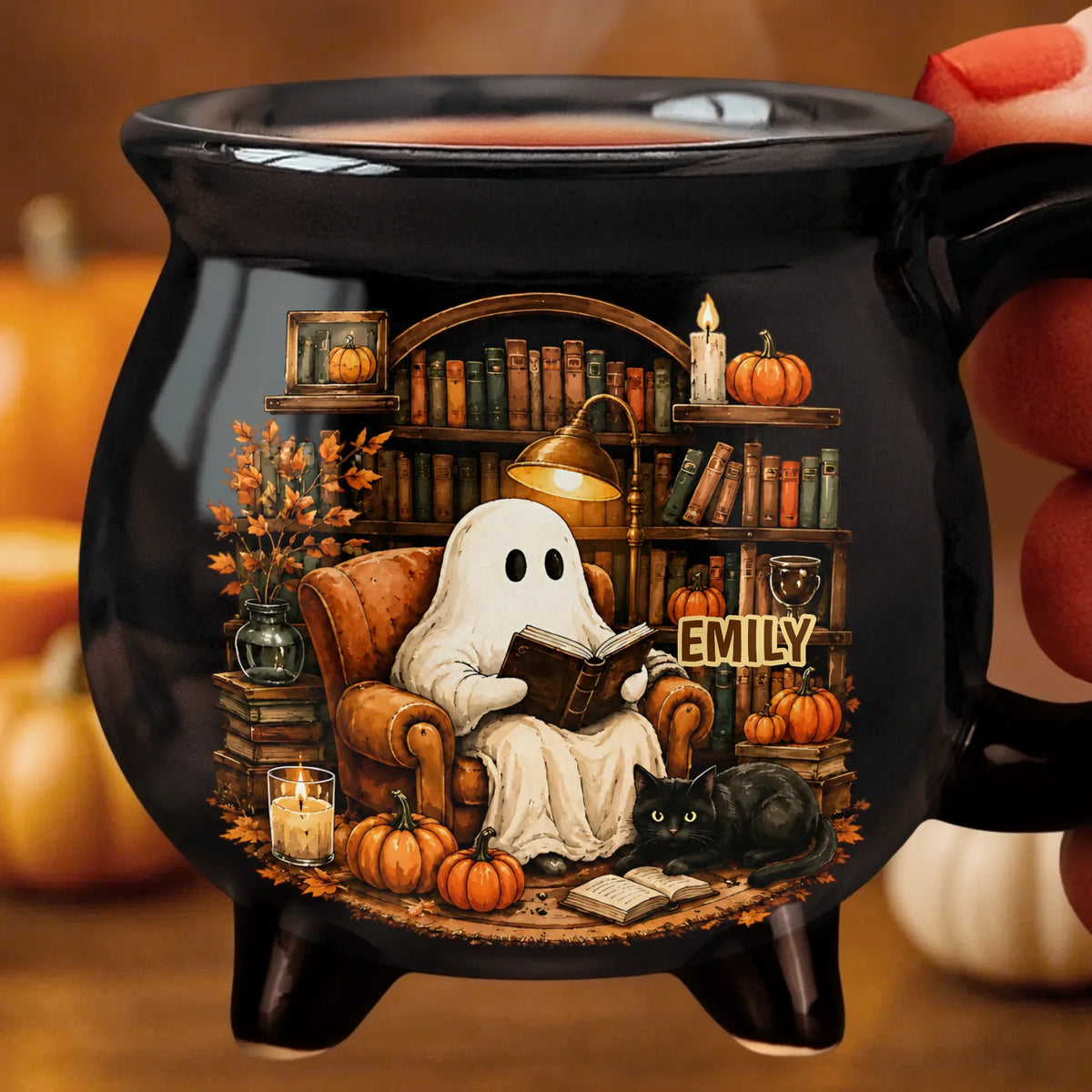 Custom Boo 12oz Ceramic Cauldron Coffee Mug - Personalized Halloween Gifts For Book Lovers, Bookworms, Readers - My Favorite Spooky Season
