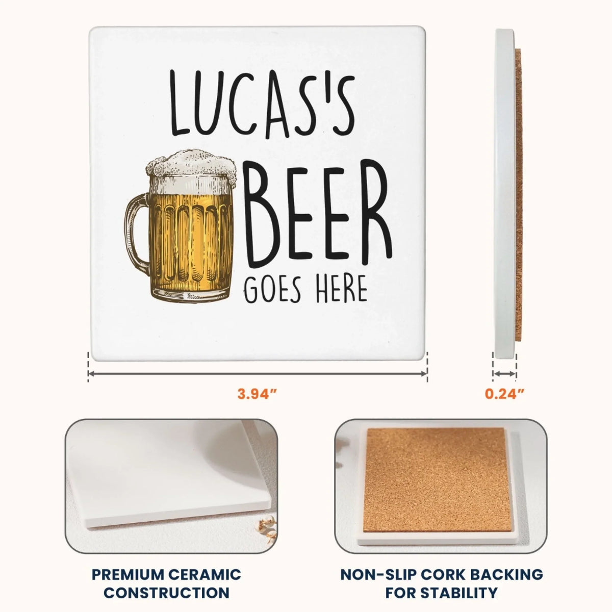 Custom Ceramic Coaster - Personalized Birthday Gifts For Besties, Sisters, BFF, Family, Yourself - Your Drink Here
