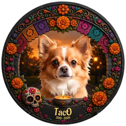 Custom Photo Day Of The Dead Round Shaped Stone With Stand - Personalized Pet Memorial Sympathy Gifts For Dogs, Cats - Your Memory Stays Close
