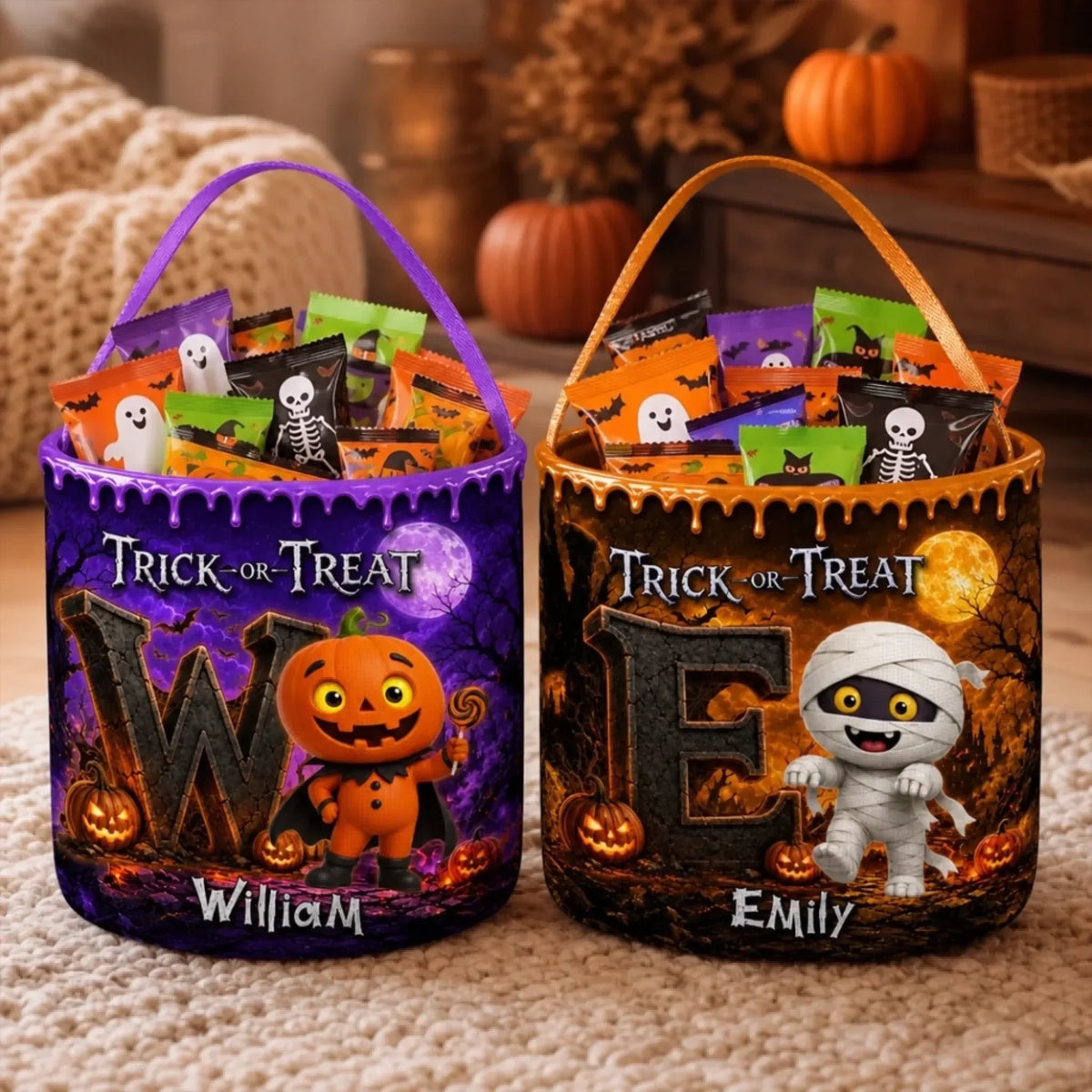 Custom Candy Basket - Personalized Halloween Birthday Gifts For Kids - Trick Or Treat Magic