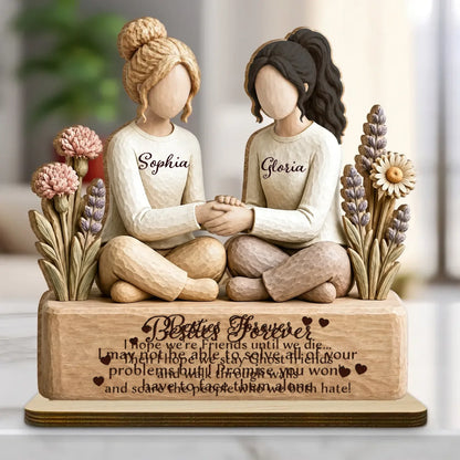 Custom 2-Layer Wood Plaque With Flat Base - Personalized Best Friend Birthday Gifts For Women, Besties, Sisters, BFF - Besties Forever