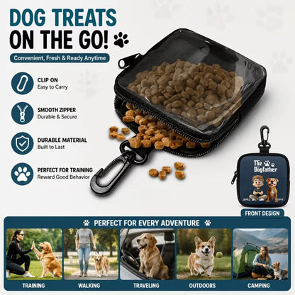 Custom Portable Dog Treat Pouch - Personalized The Dogfather Custom Owner Dog Name Breed Treat Bag - For Dog Dad & Pet Lover Gifts