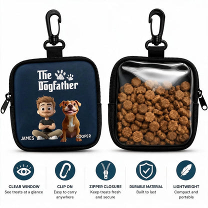 Custom Portable Dog Treat Pouch - Personalized The Dogfather Custom Owner Dog Name Breed Treat Bag - For Dog Dad & Pet Lover Gifts