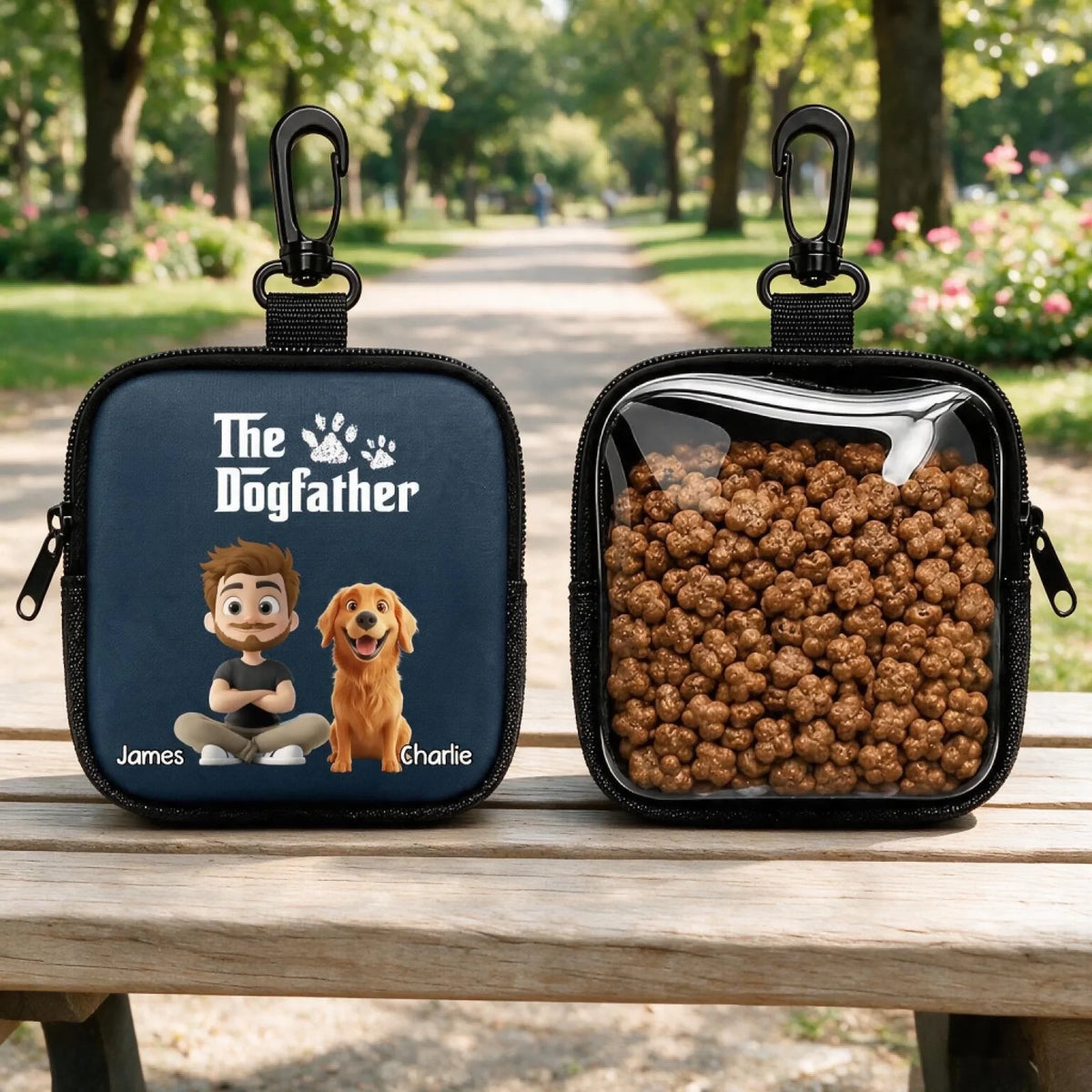 Custom Portable Dog Treat Pouch - Personalized The Dogfather Custom Owner Dog Name Breed Treat Bag - For Dog Dad & Pet Lover Gifts