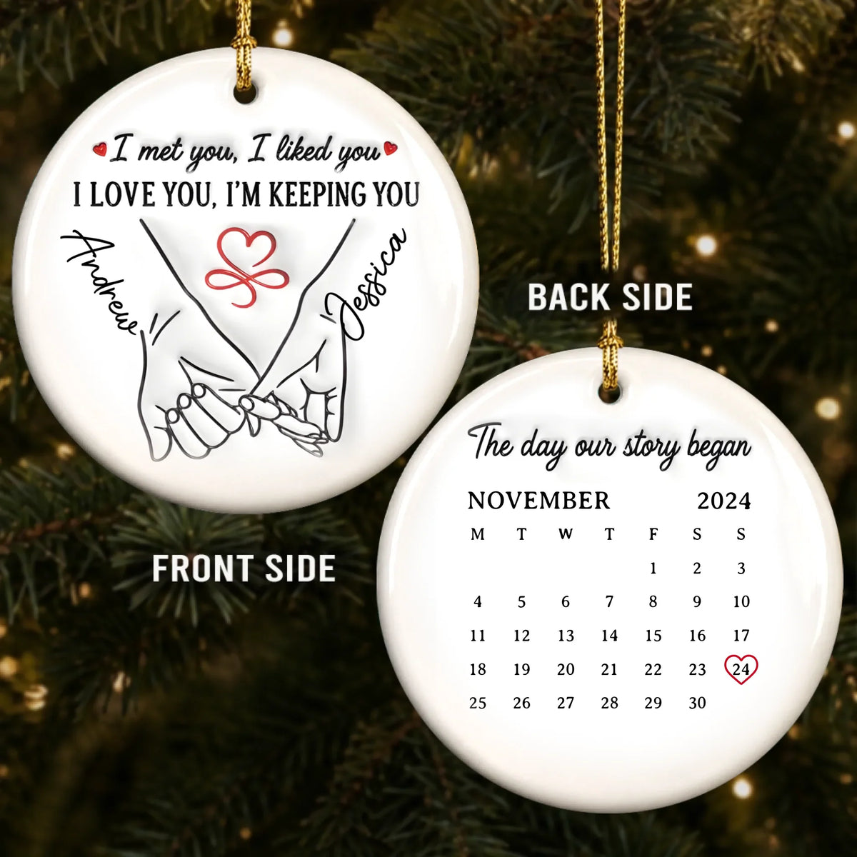 Custom Double-Sided Ceramic Ornament - Personalized Anniversary Wedding Gifts For Husband And Wife, Him And Her - Where Our Love Story First Began