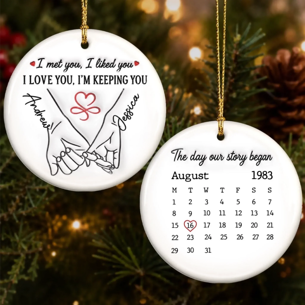 Custom Double-Sided Ceramic Ornament - Personalized Anniversary Wedding Gifts For Husband And Wife, Him And Her - Where Our Love Story First Began