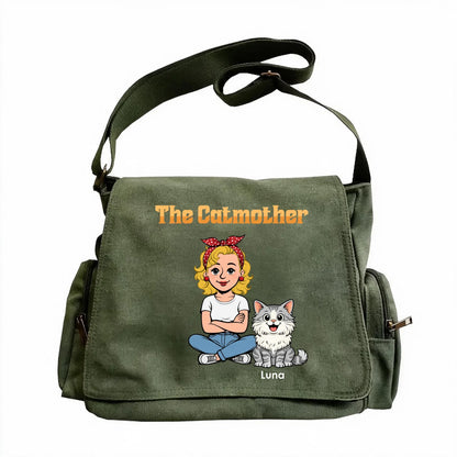 Custom Vintage Tote Crossbody Bag - Personalized The Catmother Custom Cat Names Breeds Vintage Canvas Crossbody Bag - For Cat Mom & Cat Lover Gifts