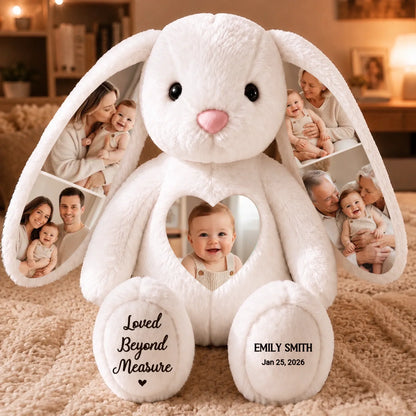 Custom Photo Heart Bunny Plush - Personalized Baby Shower, Gender Reveal Gifts For New Moms, New Dads, New Parents - Our Little Miracle
