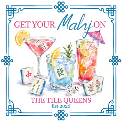 Custom Mahjong Cocktail Napkins - Personalized Birthday Gifts For Mahjong Players, Mom, Dad, Brother, Sister - Good Drinks And Lucky Tiles