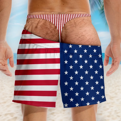 Custom Funny Patriotic Men Swim Trunks - Personalized Summer Vacation And Travel Gifts For Husband, Son, Grandson, Brother, Grandpa, Dad, Yourself - Back Where Waves Belong