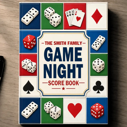 Custom Game Night Hardcover Journal - Personalized Birthday Gifts For Mom, Dad, Brother, Sister - Card And Dice Score Tracker