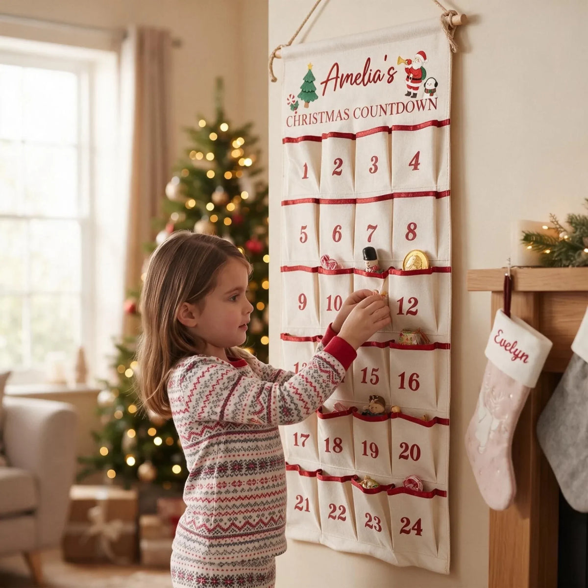 Custom Fabric Advent Calendar - Personalized Name Christmas Countdown Fabric Advent Calendar- for Family Holiday Decor