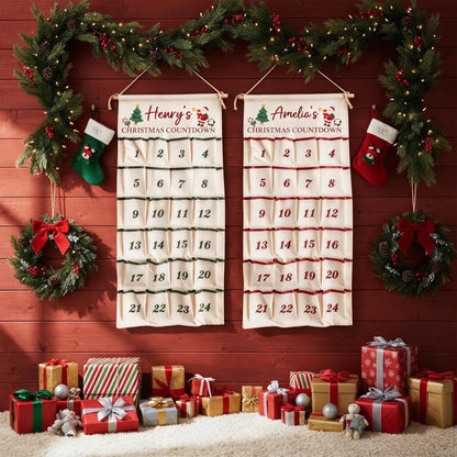 Custom Fabric Advent Calendar - Personalized Name Christmas Countdown Fabric Advent Calendar- for Family Holiday Decor