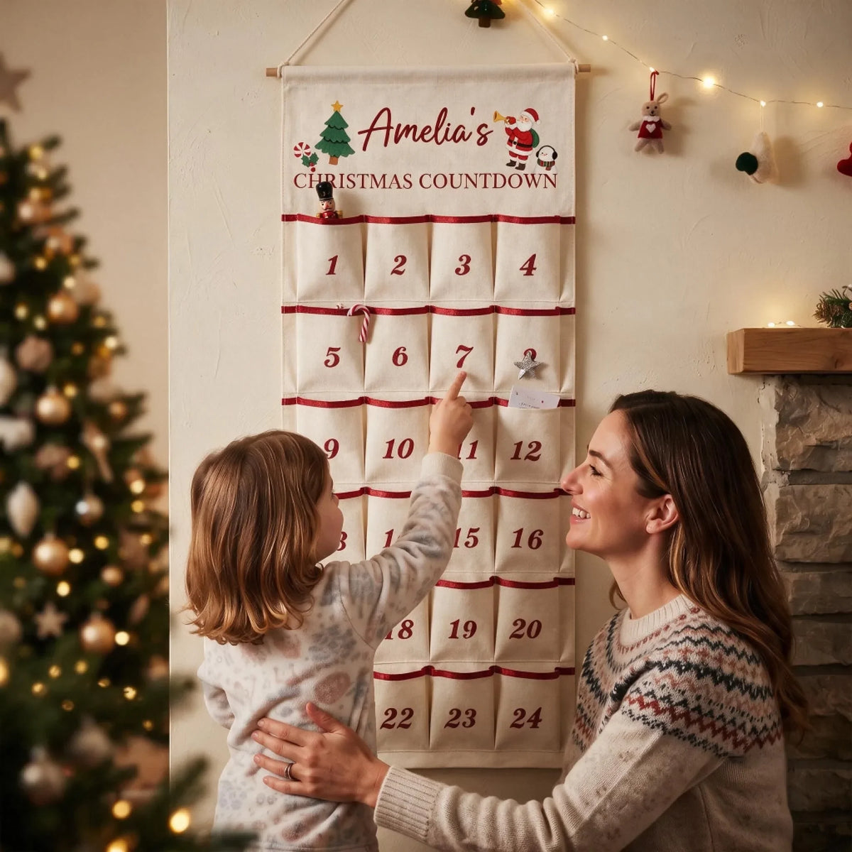 Custom Fabric Advent Calendar - Personalized Name Christmas Countdown Fabric Advent Calendar- for Family Holiday Decor