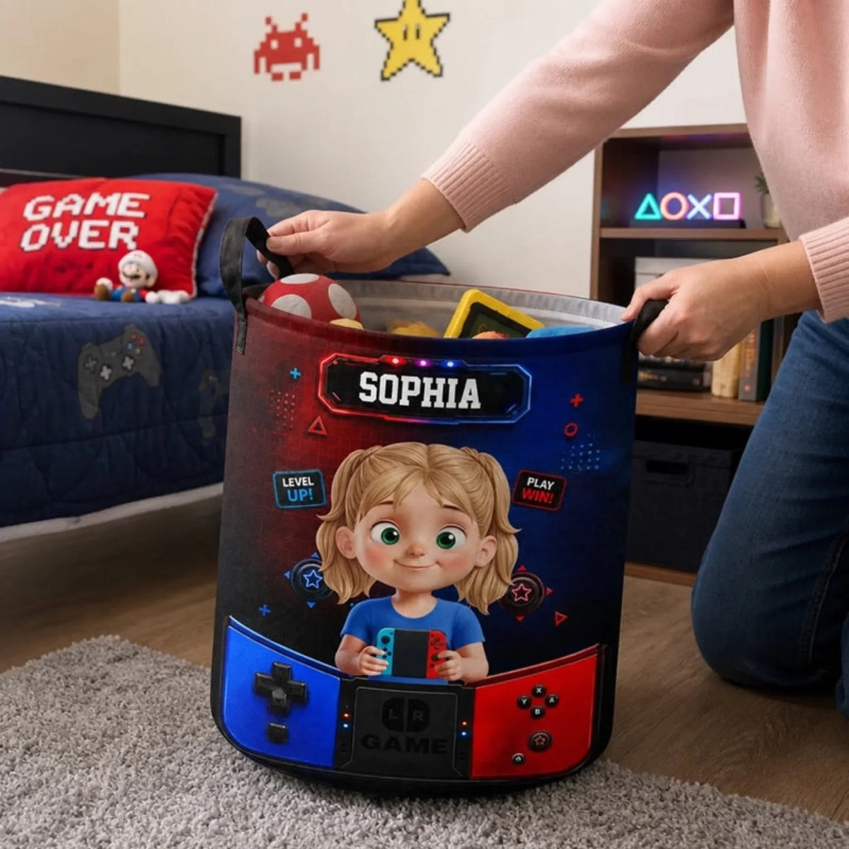 Custom Laundry Basket - Personalized Birthday Gifts For Kids - Press Start To Play