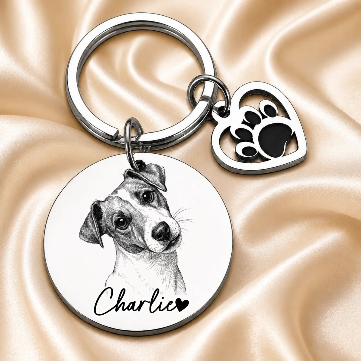 Custom Dog Photo Keychain - Personalized Dog Photo with Heart Paw Charm - Gift for Pet Parents