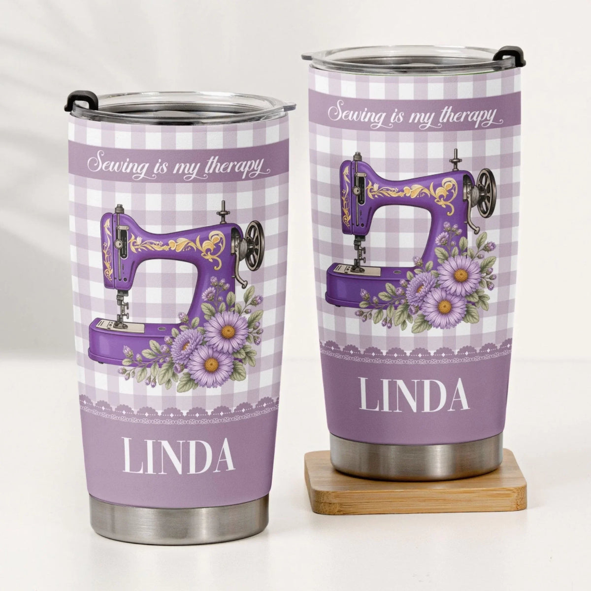 Custom Name Birth Flower Tumbler - Personalized Sewing Machine and Quote - Gift for Sewing Lovers