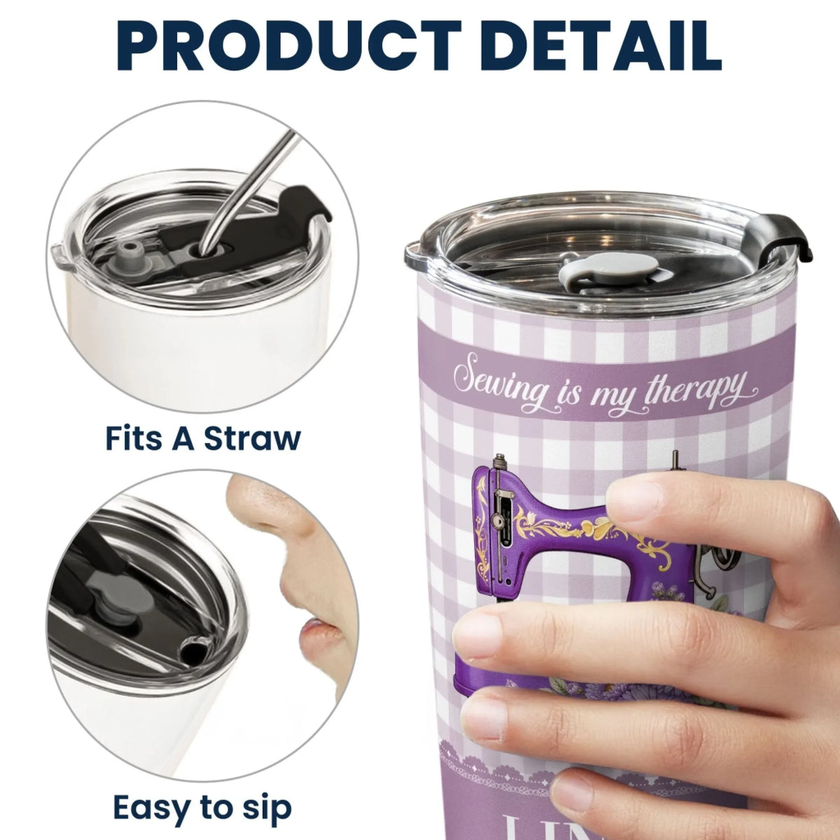 Custom Name Birth Flower Tumbler - Personalized Sewing Machine and Quote - Gift for Sewing Lovers