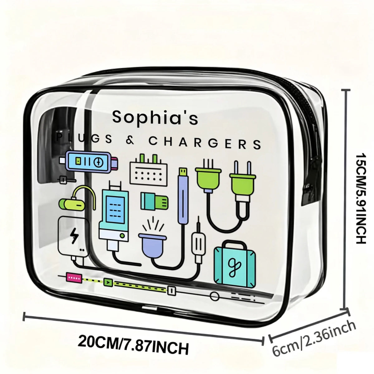 Custom Transparent Casual Handbag Suitable - Personalized Clear Cable & Charger Bag For Travelers, Commuters, Tech Lovers - My Plugs & Chargers