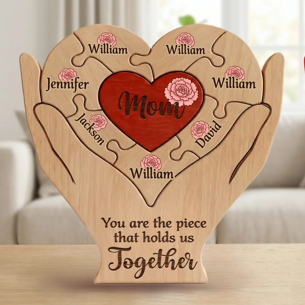 Custom Shaped Wooden Art Puzzle - Personalized Mother's Day Father's Day Birthday Gifts For Mom, Dad, Grandma, Grandpa - Together in Every Piece