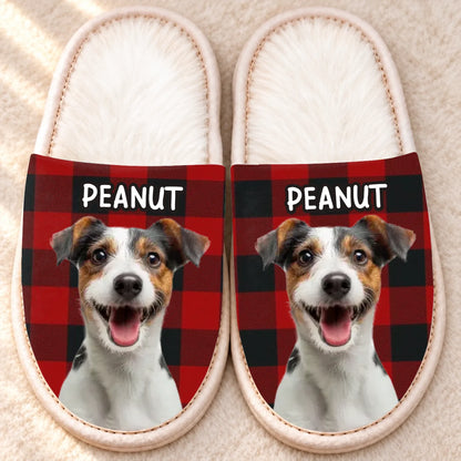 Custom Photo Flat Scuff Slippers - Personalized Christmas Birthday Gifts For Dog Cat Lovers, Dog Dad And Mom, Cat Owners - Happiness Is A Wagging Tail