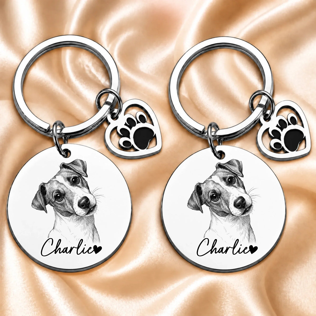 Custom Dog Photo Keychain - Personalized Dog Photo with Heart Paw Charm - Gift for Pet Parents