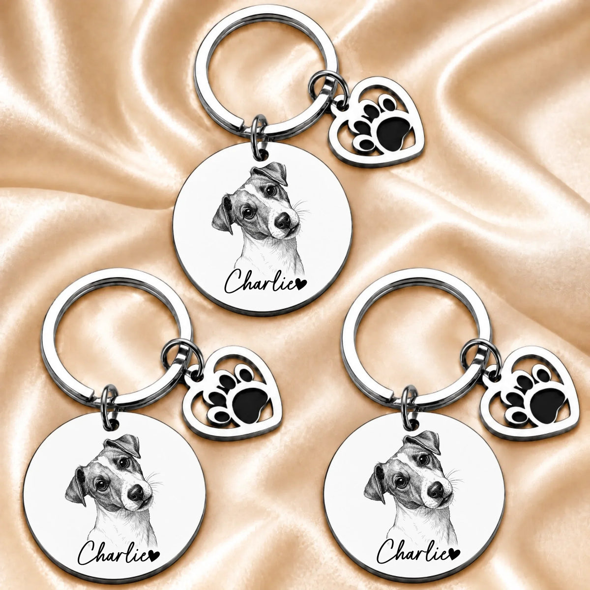 Custom Dog Photo Keychain - Personalized Dog Photo with Heart Paw Charm - Gift for Pet Parents