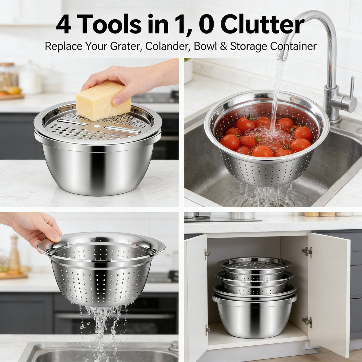 🔥HOT SALE 53% OFF-🌞🍴 German Quality 3-in-1 Stainless Steel Grater Bowl