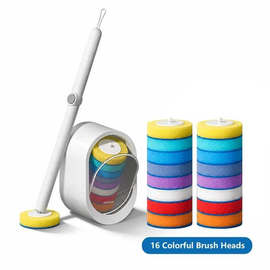 Disposable Toilet Scrubber Brush Kit, 1 Handle + 32 Refill Heads, No-Touch Rotating Scrubber with Self-Cleaning Pads, Holder for Under-Rim & Corner Cleaning