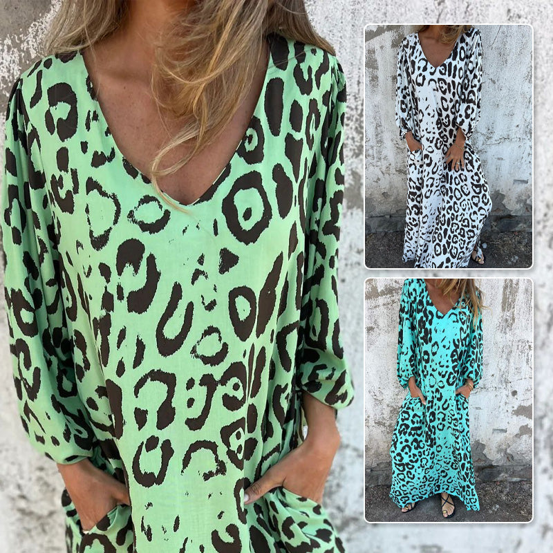 🔔 Festive Season Special: Chill with 78% OFF! 🎄V-Neck Printed Flowy Dress with Pockets