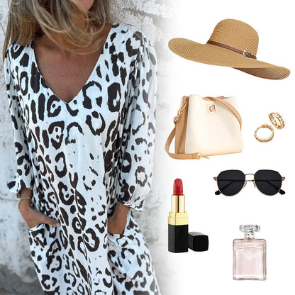 🔔 Festive Season Special: Chill with 78% OFF! 🎄V-Neck Printed Flowy Dress with Pockets