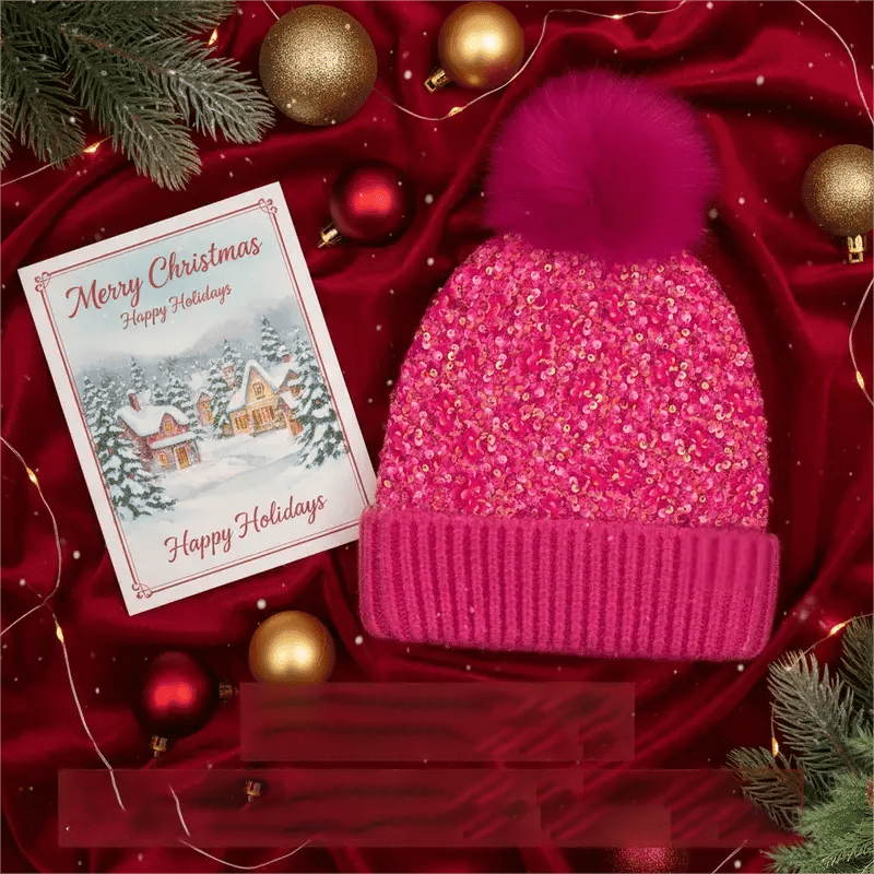 Winter Sparkly Sequin Pom Beanie