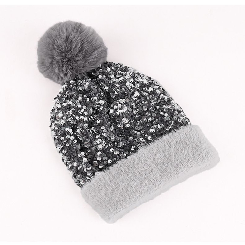 Winter Sparkly Sequin Pom Beanie