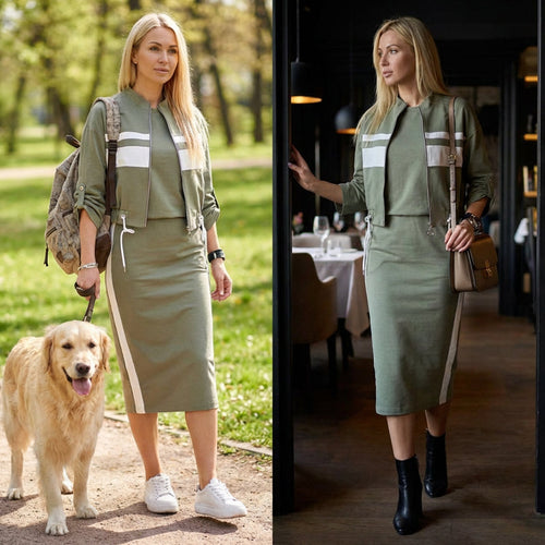 Women’s Bomber Jacket & Bodycon Skirt Set