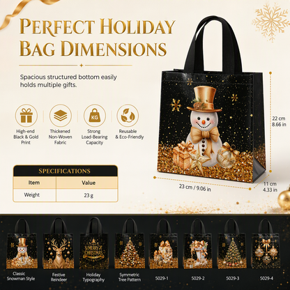 Black Christmas Non Woven Gift Tote Bag Holiday Present Packaging Bag 23x22x11cm