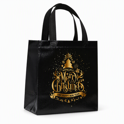 Black Christmas Non Woven Gift Tote Bag Holiday Present Packaging Bag 23x22x11cm