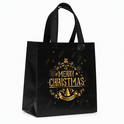Black Christmas Non Woven Gift Tote Bag Holiday Present Packaging Bag 23x22x11cm