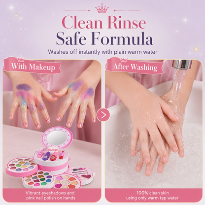 Washable Princess Makeup Set – Non‑irritating, trays & portable case 🎀